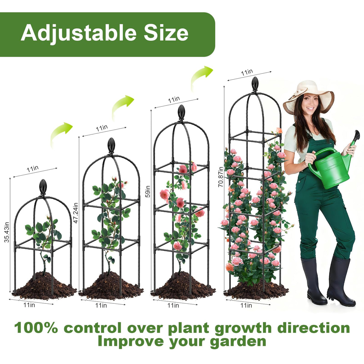 2 Pack Garden Obelisk Trellis, 70" Tall Plant Support for Climbing Vine, Metal Covered Plastic Coating Rustproof Heavy Duty Rose Trellis Indoor Outdoor(Black, 70 * 11.8 * 11.8IN（H*W*L）)