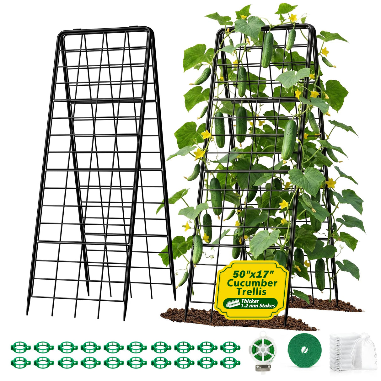 Heavy Duty 2 Pack 50"x17" Adjustable A-Frame Trellis for Climbing Plants Outdoor, Metal Rust-Proof Garden Trellis, Dense Grid Climbing Frame Trellis for Raised Beds, Cucumber, Tomatoes Outdoor