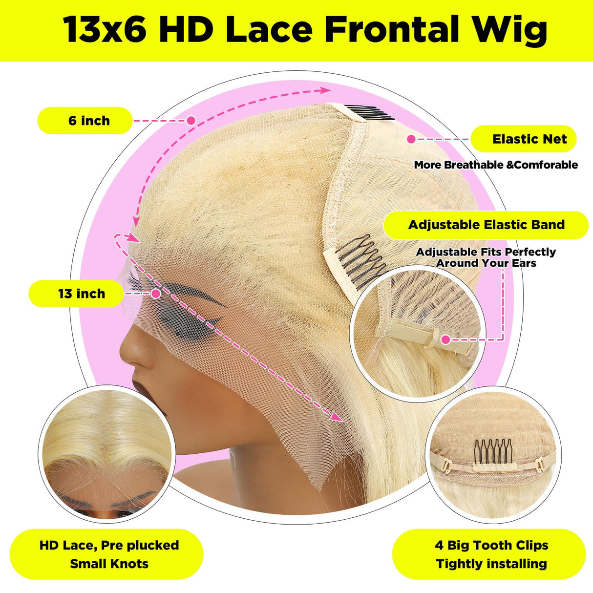 613 13X6 Lace Front Wig Human Hair Body Wave 200 Density HD Lace Front Wigs Human Hair Blonde Wig Human Hair Glueless Wigs Human Hair Pre Plucked Pre Cut 613 HD Lace Frontal Wig 13x6 for Women 24 Inch