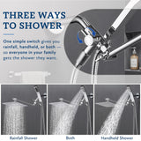 G-Promise All Metal 8 Inch Dual Square Shower Head with Handheld Spray Combo, Rain Shower Head, Adjustable Extension Arm, Smooth 3-Way Diverter, 71 Inch Extra Long Hose - A Bathroom Upgrade (Chrome)