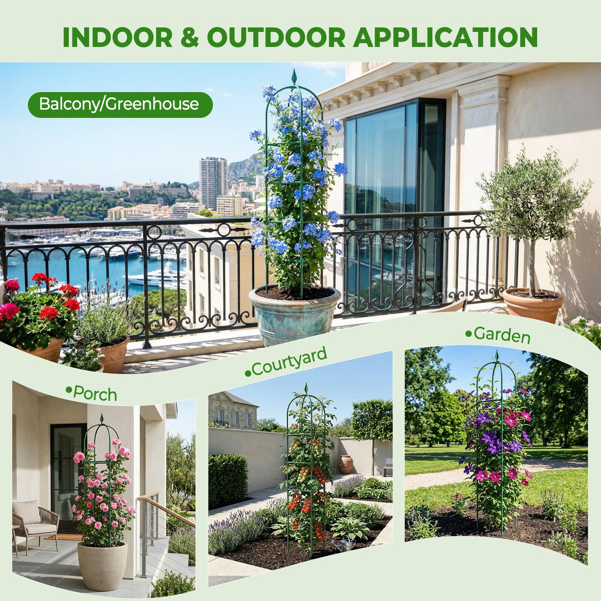 2 Pack Garden Obelisk Trellis for Climbing Plants, 6 FT Metal Rustproof Plant Support Rose Trellis, Tower Potted Cages for Flowers Fruits Vegetable Vines Indoor & Outdoor, Green(4 Tiers)