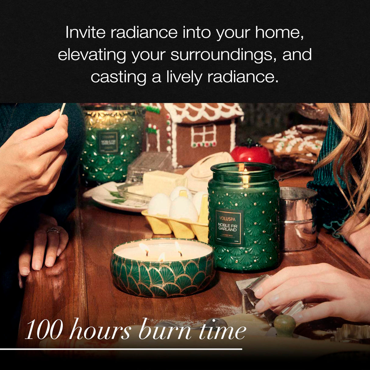 Voluspa Noble Fir Garland, Large Candle Jar, 18oz, Coconut Wax Blend, Christmas Scented Candles for Home, 100 Hour Burn Time, Poured in the USA