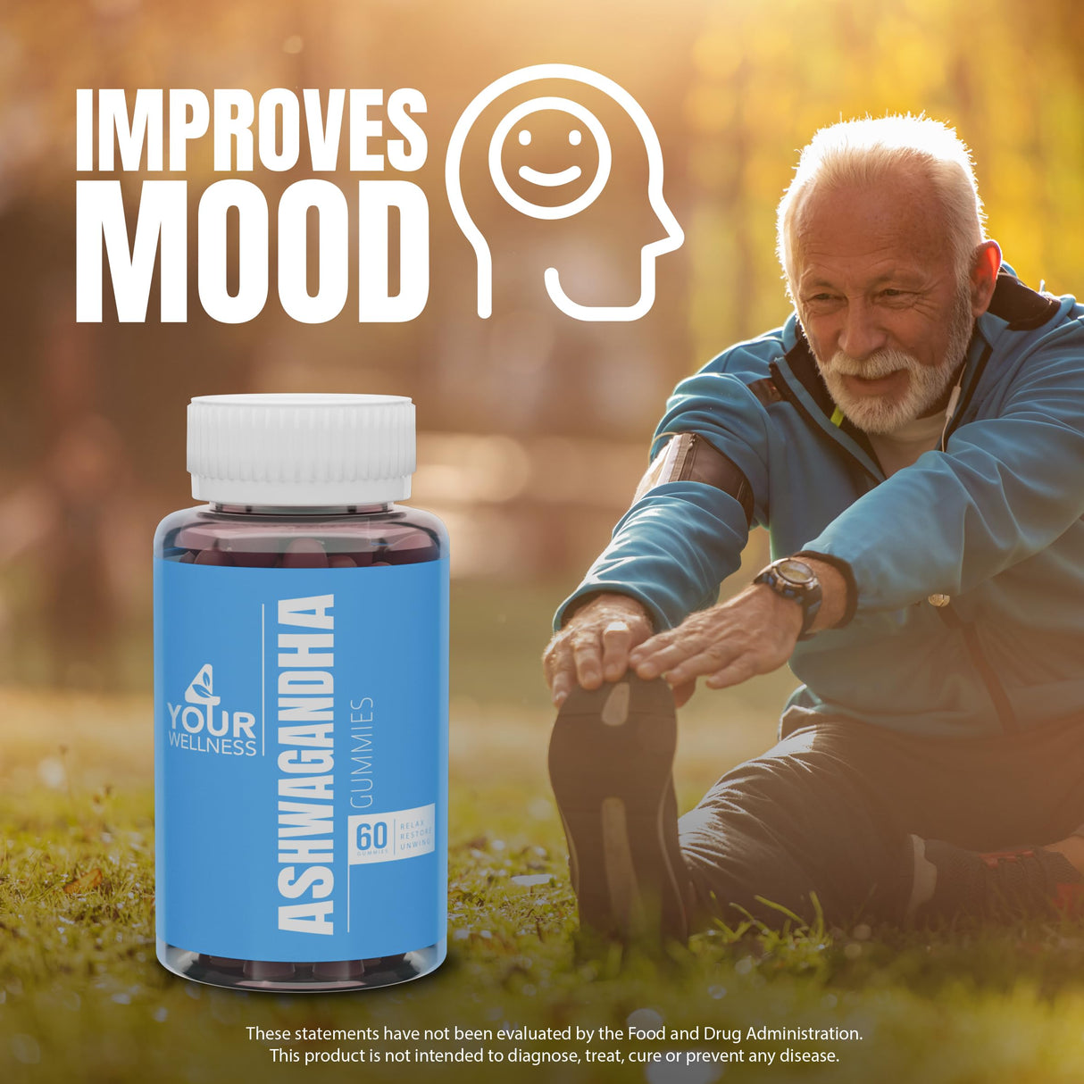 4 Your Wellness Ashwagandha Gummies Mixed Berry KSM-66, Lion's Mane, Vitamin-D, Non-GMO, Gluten-Free, Gelatin Free & Kosher (60 Count (Pack of 1))