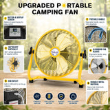 ZMLBTF 14" Solar Powered Fan with 20W Solar Panel & Rechargeable Battery, Portable, Quiet 12 Speed, 360° Tilt Head for Outside, Camping, Travel, Greenhouse, Chicken Coop, Patio, gazebo (Yellow)