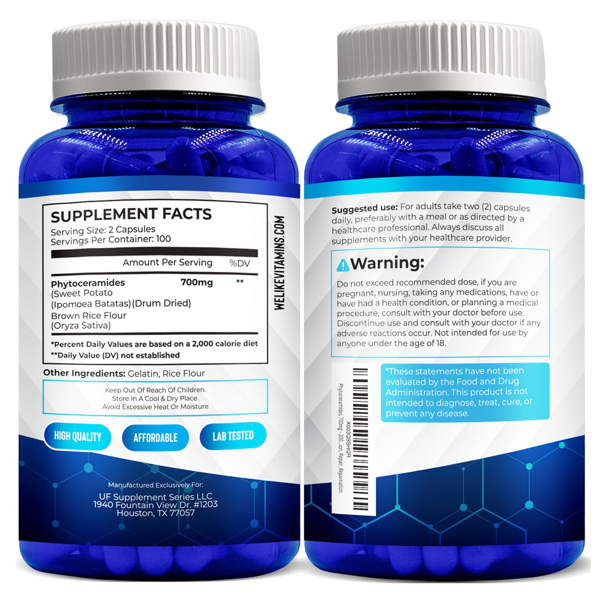 We Like Vitamins Phytoceramides 700mg - 200 Capsules All Natural Wheat Free and Plant Based - Phytoceramide Supplement - 700 mg per Serving - Skin Hydration, Repair, Rejuvination