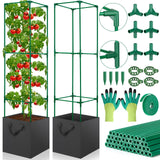 2 Pack Tomato Cages for Garden, 49 Inch Tall Tomato Cage with 7 Gallon Planter Bags, Plant Support Trellis Frames for Garden Cucumber Vegetables Plants Climbing Outdoor Indoor