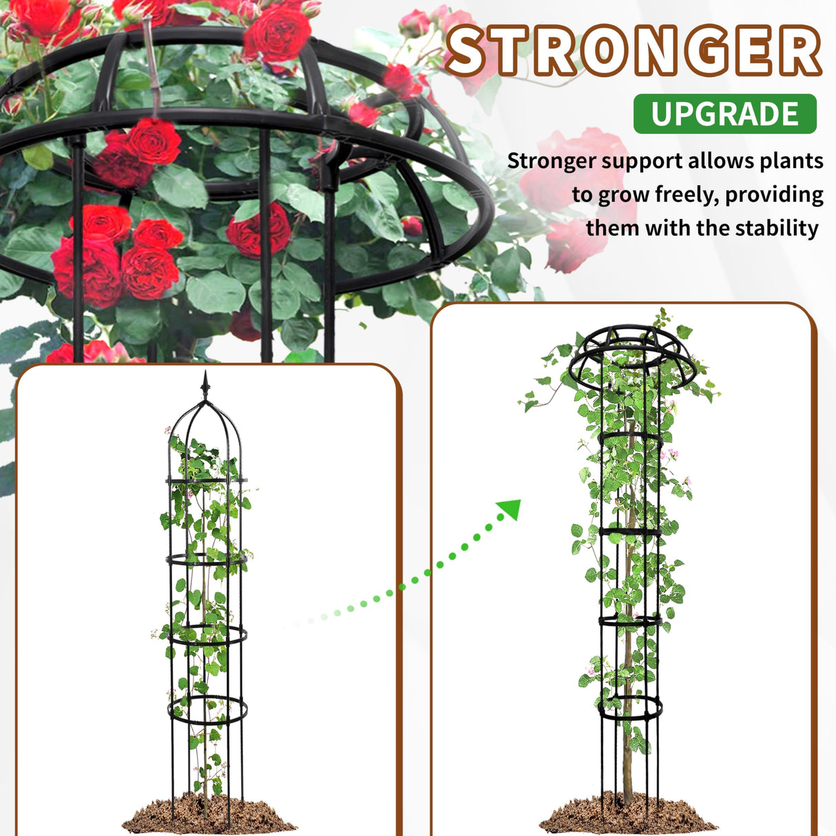 Mushroom Obelisk Trellis for Climbing Plants Outdoor 65", Adjustable Weatherproof Garden Umbrella Plant Trellis Support for Rose, Clematis, Cucumber, Pole Beans, Potted Plants, Yard Patio, 1 Pack