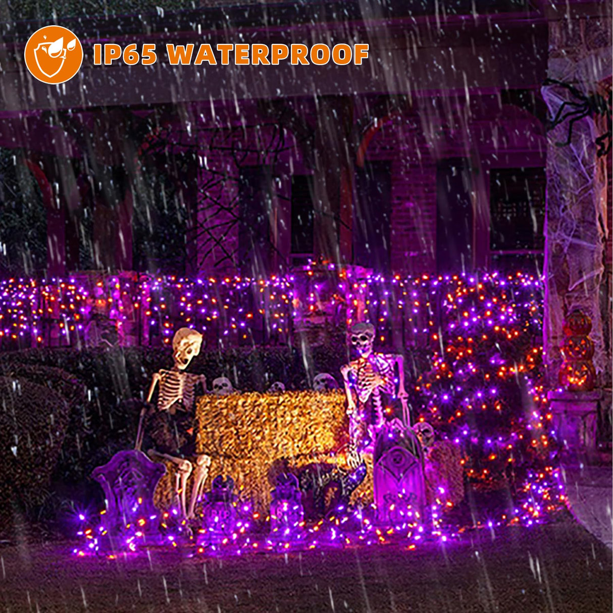 Chuya Halloween Light Decor Music Orange Purple Lights105FT 300 LED String Fairy Lights 6 Modes UL588 Waterproof Outdoor Indoor Decoration for Party Garden Christmas