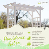 Dura-Trel Providence Arbor, Vinyl Garden Archway for Outdoors, 64" x 85", White - Backyard Decorative Arch and Backdrop with Lattice Design and Trellis Sides for Climbing Plants, Vines and Flowers