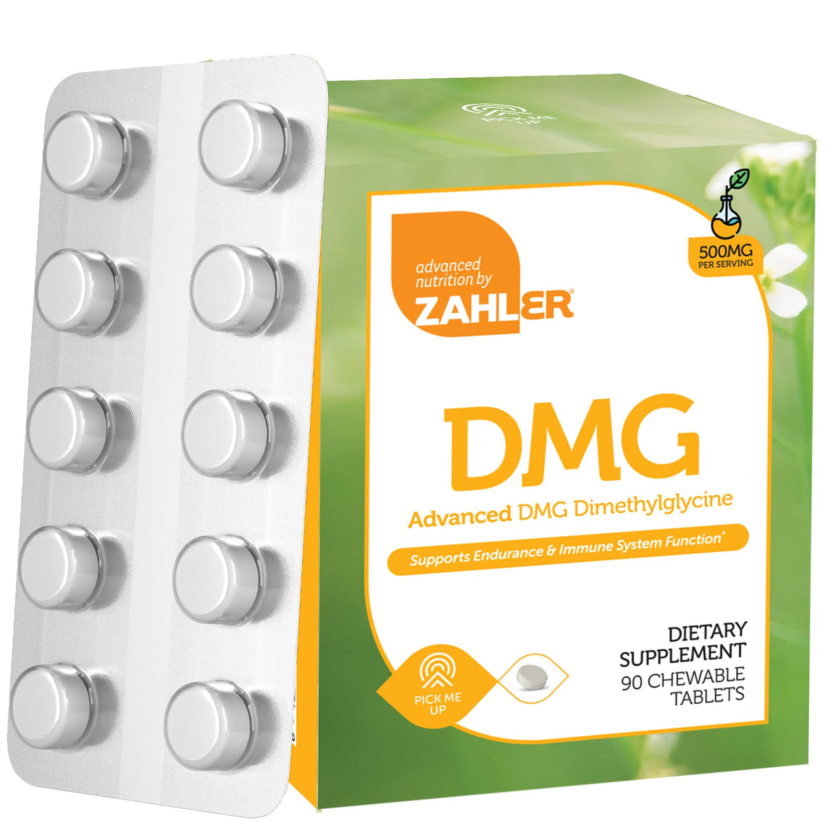 Zahler DMG 500mg - DMG Dimethylglycine Supplement for Endurance & Immune System Support - DMG Supplements with Amino Acid Glycine - Nootropic Brain Supplement - Kosher 1 a Day Tablets 90 Count