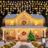Icicle Lights for Outside, 33FT 400 LED Icicle Christmas Lights Outdoor, Waterproof & 8 Modes & Timer, Plug in Twinkle String Light for Indoor Patio Party Wedding Xmas Holiday Decorations, Warm White