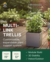 DAIM Multi Link Trellis Plant Support Garden Trellis for Climbing Plants Outdoor Plant Supports for Indoor Plants Stackable Fence Tower Modular L or V-Shape for Balconies & Gardens, Gray, 16 Pieces