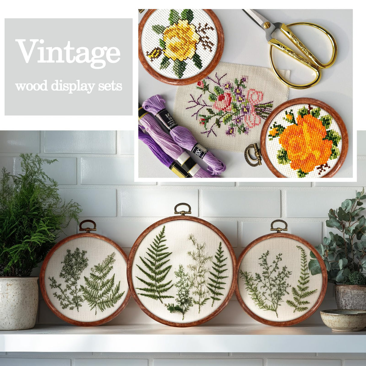 Burbell 15 Pcs 3 Inch Round Embroidery Hoops Frame Circle Rubber Hoops Ring Display Cross Stitch Ornament Imitated Wood Frame Kits for Christmas Halloween Craft Sewing DIY Hanging Gifts