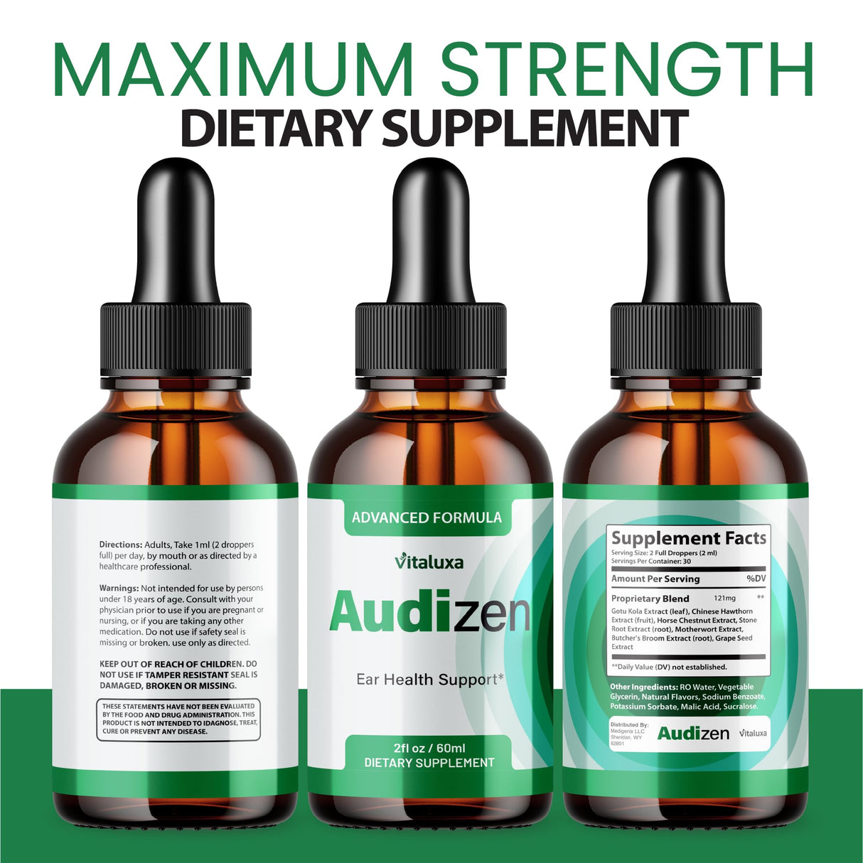 Audizen for Tinnitus Relief, Audizon Ear Drops for Ear Ringing Hearing Support, Audizen Liquid Supplement Inner Ear Balance Support Potent Premium Advanced Blend Overall Wellness Review (30 Servings)