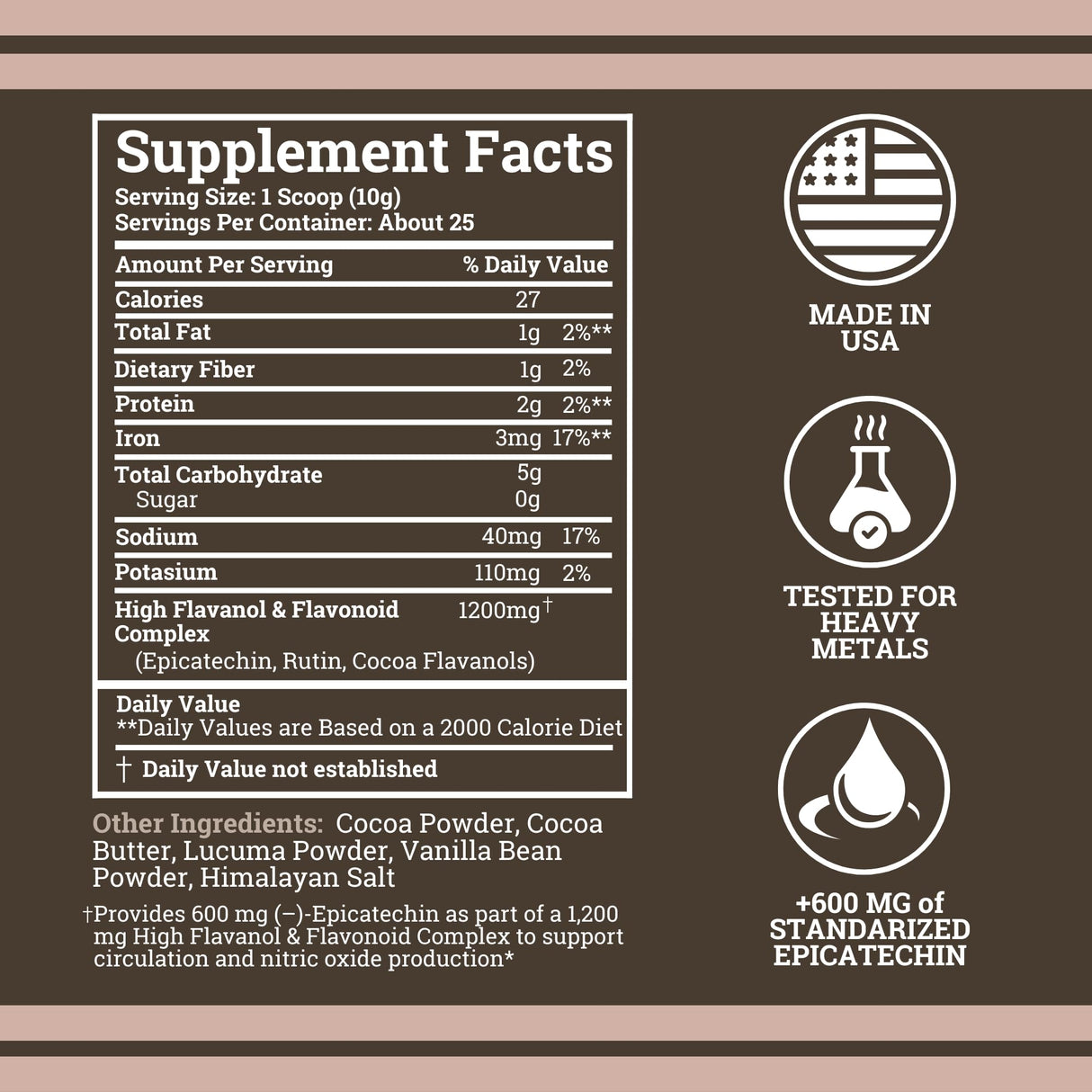 Black Forest High Flavanol Cocoa Powder - 1200mg Flavanols & Flavonoids with 600mg Epicatechin - 10X Concentrated Dark Cocoa Extract for Nitric Oxide and Wellness Support - Non-GMO Vegan