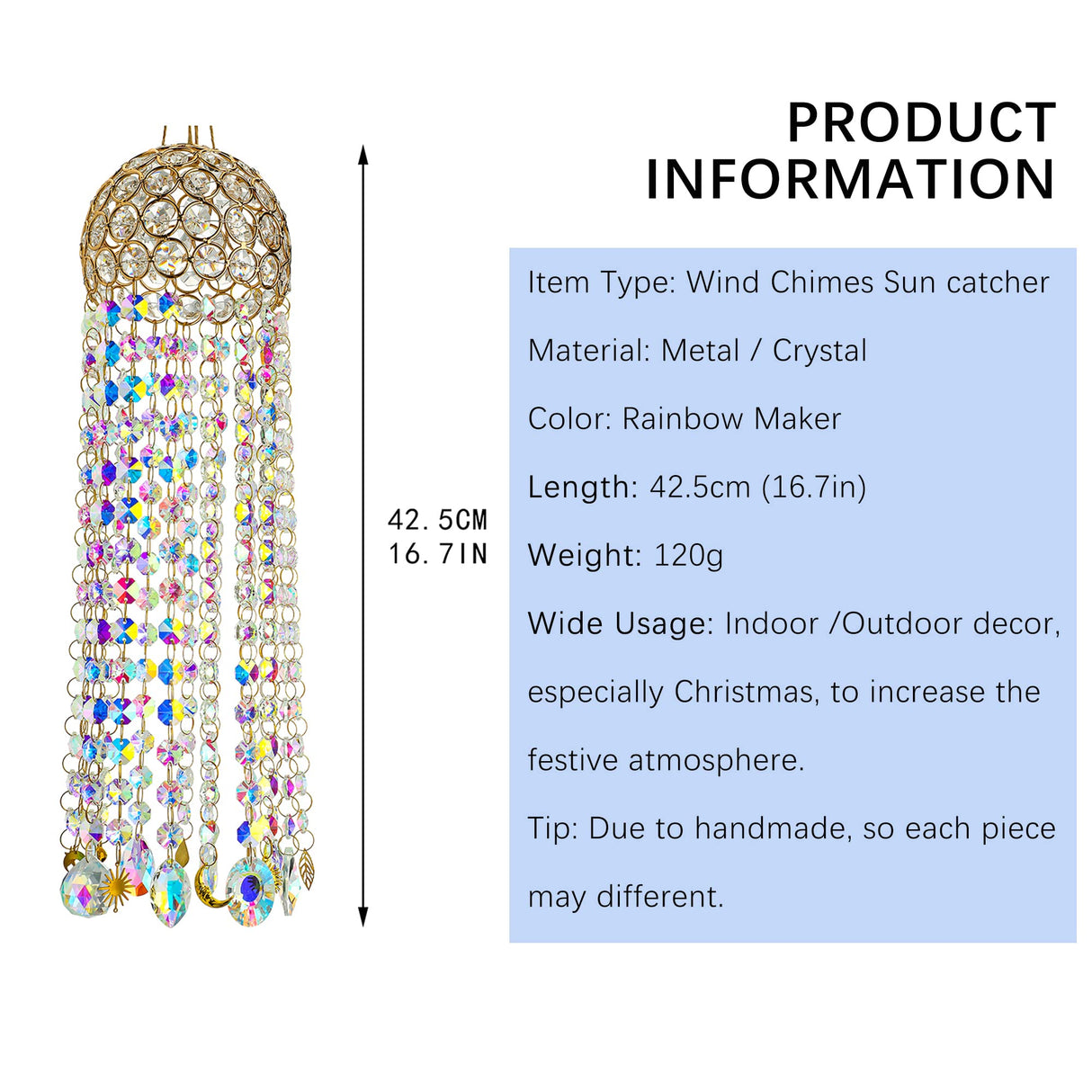 YU FENG Crystal Suncatcher Wind Chimes Window Hanging Rainbow Maker
