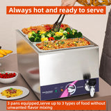 TOPKITCH 3-Pan Commercial Food Warmer with Non-Leakage Stretch-Forming Water Tank &3 of 1/3 Size GN Pan,Countertop Soup Station Bain Marie with Drain Tap for Buffet,Catering,Parties and Restaurants