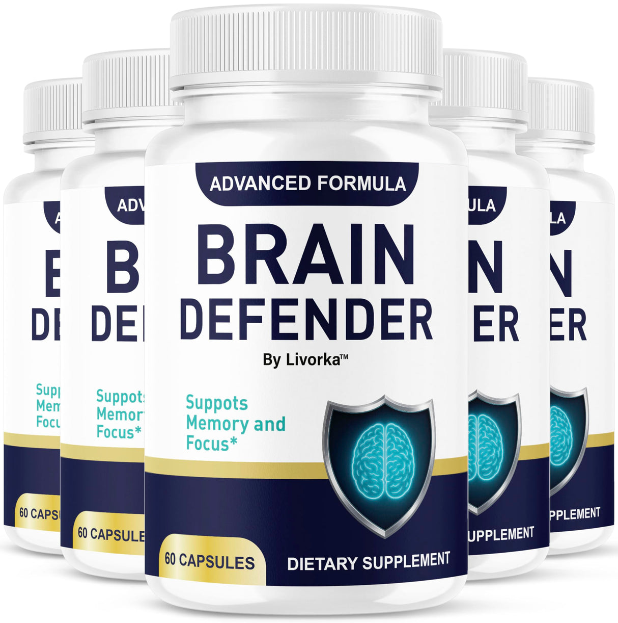 (5 Pack) Brain Defender - Official Brain Defender Supplement Advanced Pills, Natural Brain Defender Brain and Memory Support, Brain Defender Health & Wellness Multivitamin, 300 Capsules for 5 Months