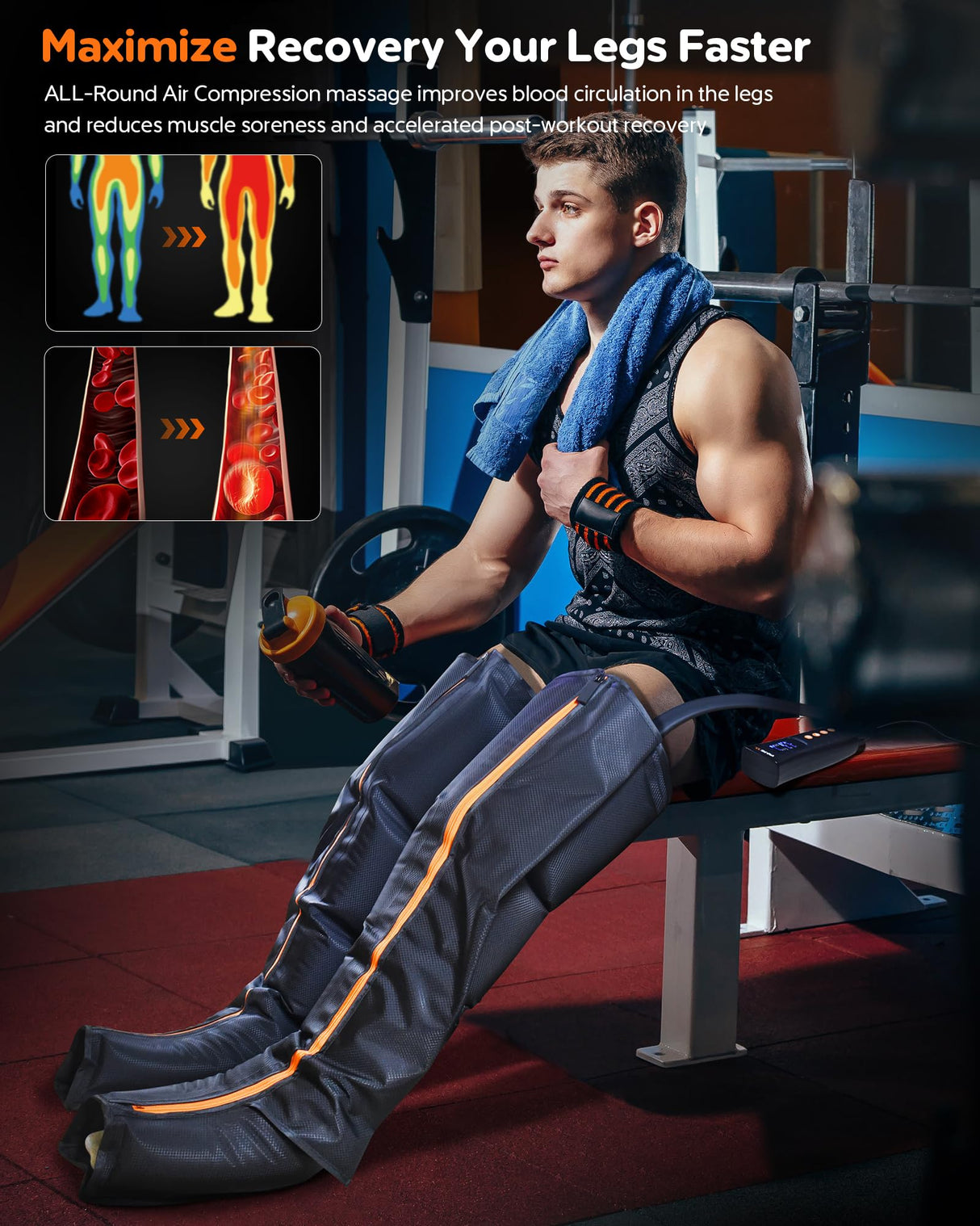 JZBRAIN Sequential Air Leg Compression Massager - FSA HSA Professional Full Leg Compression Boots for Athletes - Adjustable Intensity for Post-Workout Muscle Relaxation - Gifts for Him Her