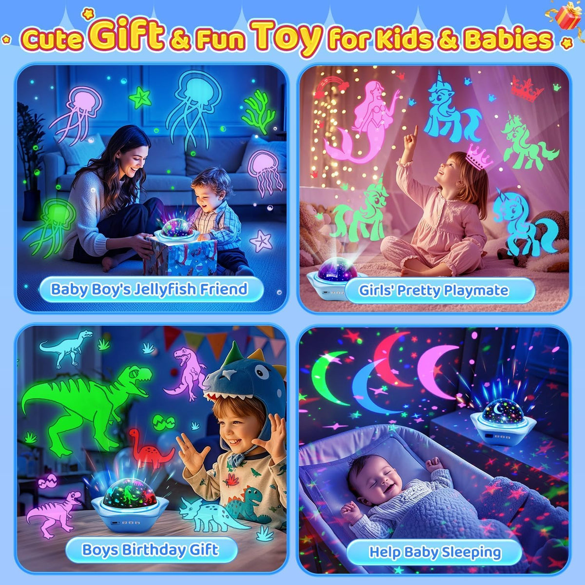Night Light for Kids Sensory Toys, 6 Films Star Projector Light for Bedroom