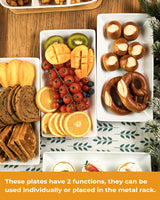 LAUCHUH 3 Tier Serving Stand Porcelain Serving Platter Tier Serving Trays with Collapsible Sturdier Rack, Serving Dishes and Platters for Thanksgiving, Christmas, Entertaining, Gold, 12 Inch