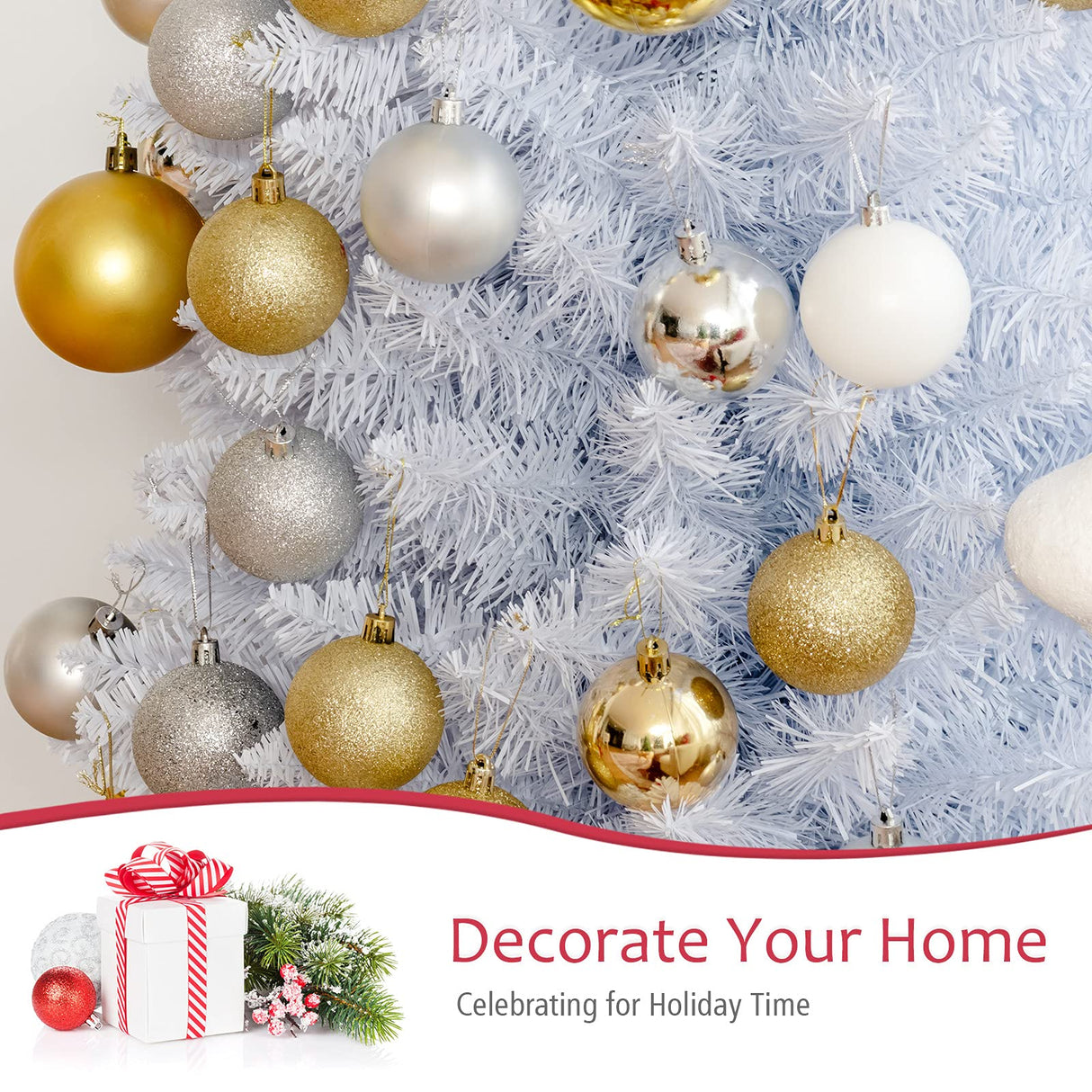 Goplus 6FT Pencil Christmas Tree, Artificial Slim White Christmas Tree with 340 PVC Needles & Folding Metal Stand, Unlit Xmas Tree for Home Office Shops Hotels Decoration