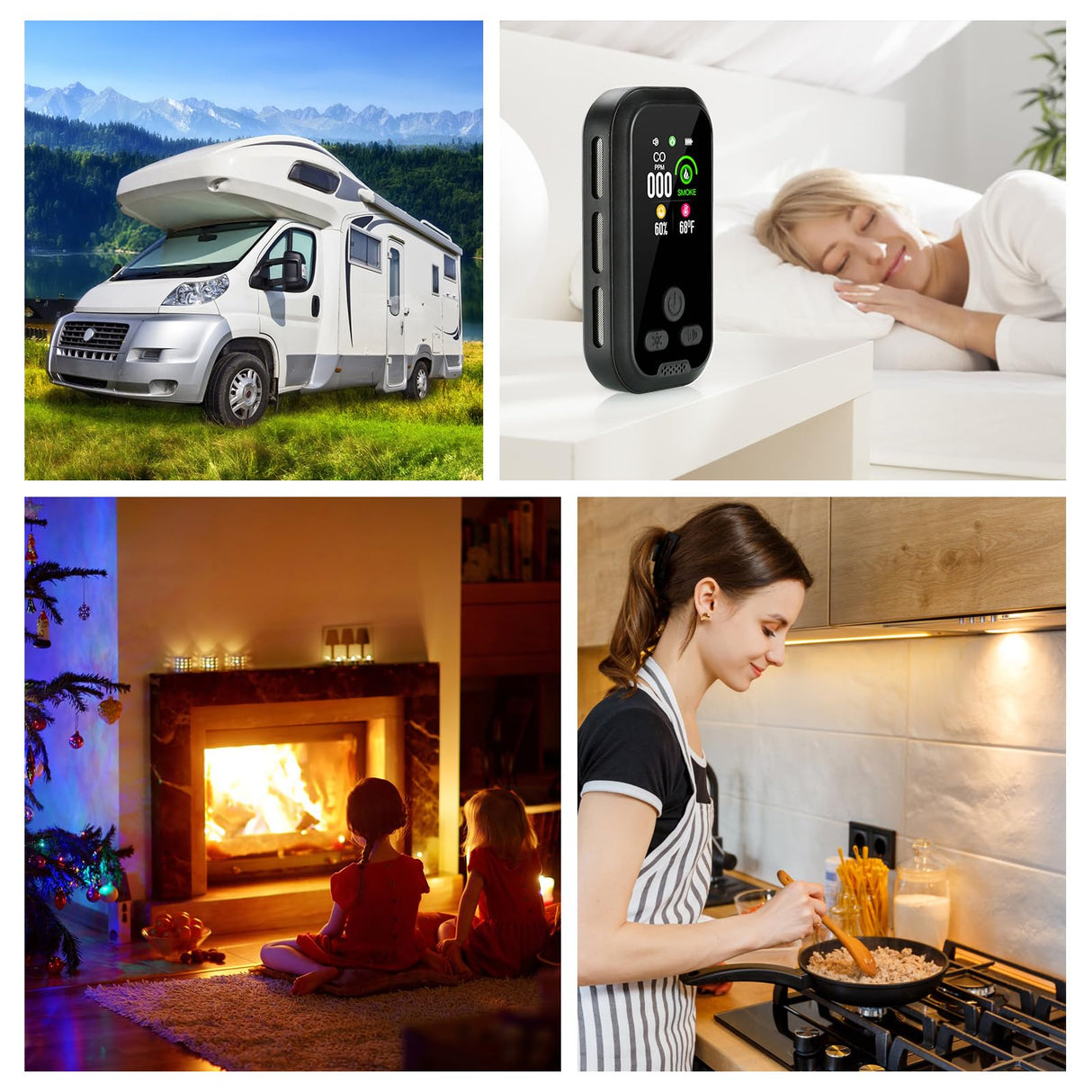 Smoke and Carbon Monoxide Detectors Plug in Wall, Portable Carbon Monoxide Alarm, 4-in-1 CO Detector Smoke Alarm Humidity & Temp Meter, HD Screen, CO Gas Monitor for Home Travel Camping RV (Black)