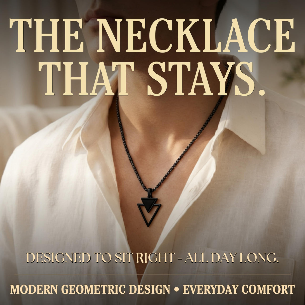 Galis Mens Necklace - Premium Stainless Steel for Men, Non Tarnish with Triangle Black Enamel Pendant, Chain Pendants, Stylish - Gifts for Him - Black 24"