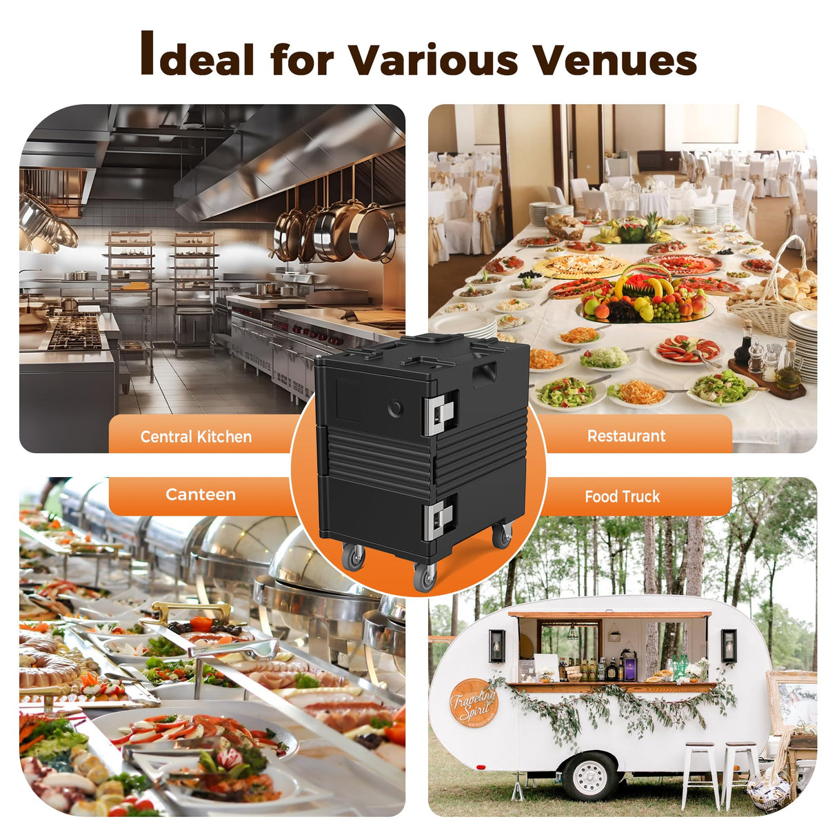 CAMMOO 95QT Non-Electrical Catering Food Warmers with Swivel Casters, 304 Stainless Steel Latch, Insulated Food Carrier for 6 Full-Size Pans(NOT INCLUDED), Food Warmer Hot Boxes for Catering BBQ Event