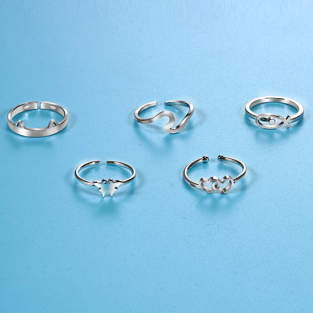 TAMHOO 20 Pcs Adjustable Rings Set for Women - Finger Rings Pack Stackable Rings for Teens- Cute Rings for Teen Girls -in Gold and Silver Tone (#2-silver tone)
