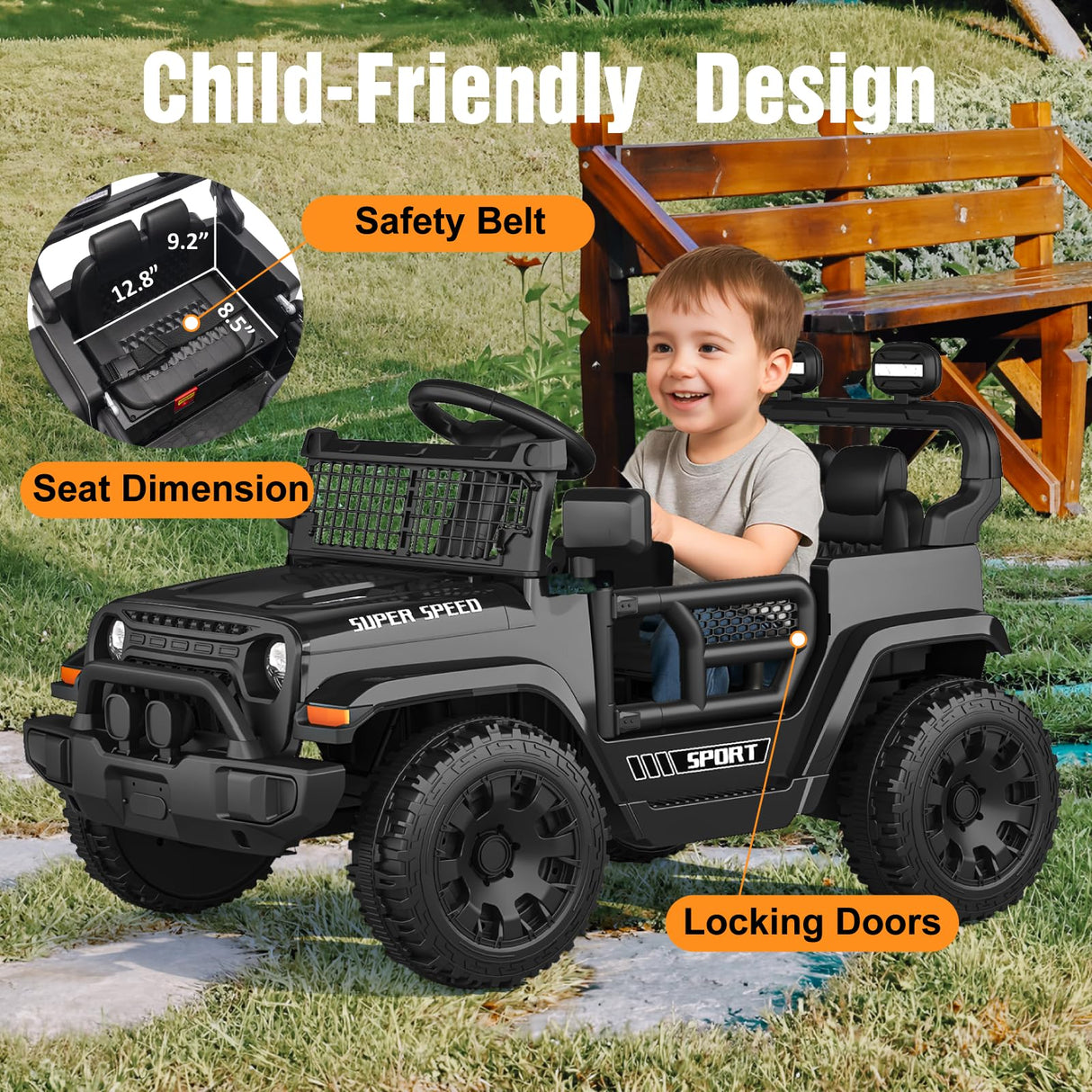 TRINEAR 12V Ride on Car with Parent Remote Control, Toddler Electric Car with Spring Suspension, LED Lights & Music Player - Safe Battery Toy for Kids, Christmas & Birthday Gift, Black