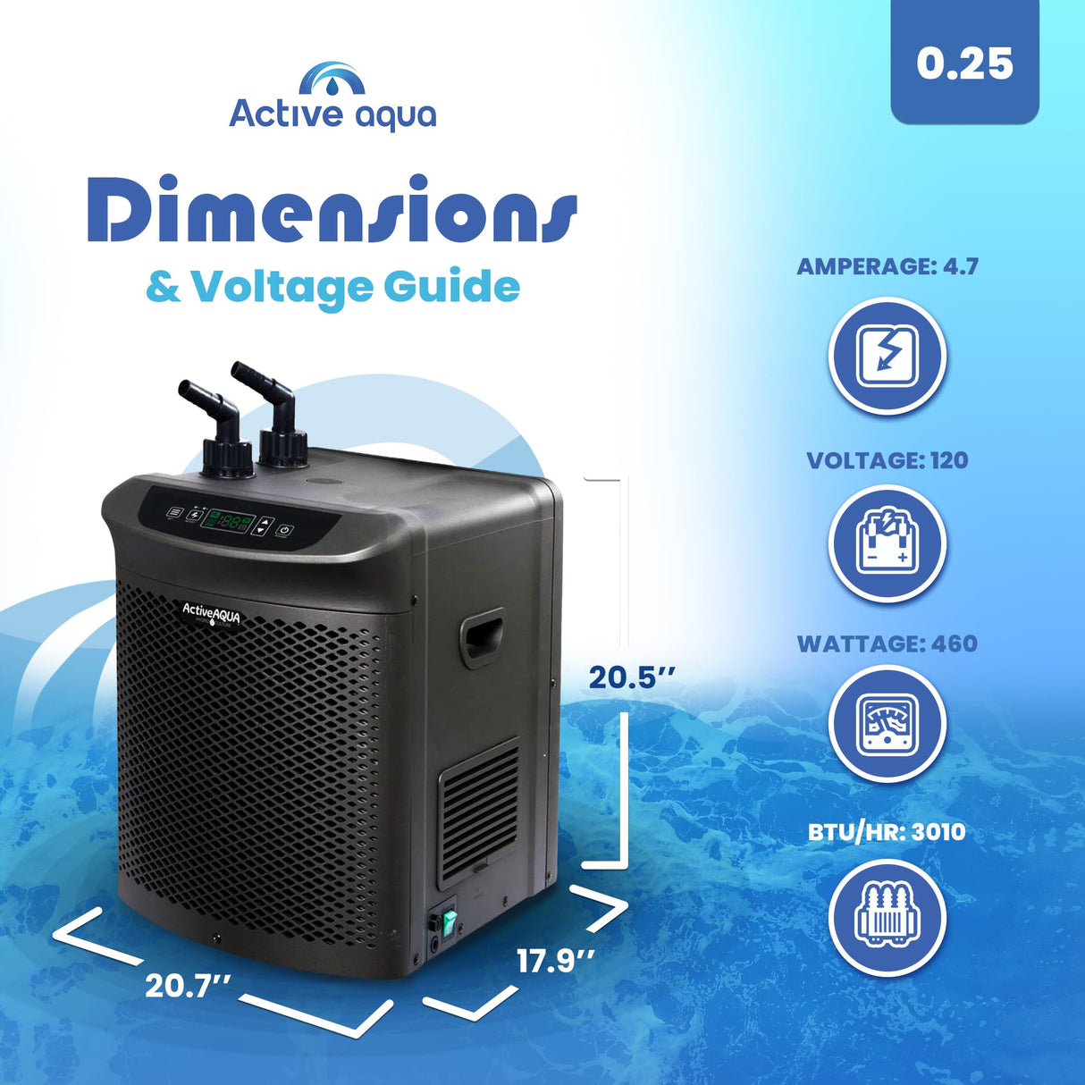 Active Aqua Hydroponic Water Chiller, 0.25 HP, Pure Titanium, 40-92 Gallon