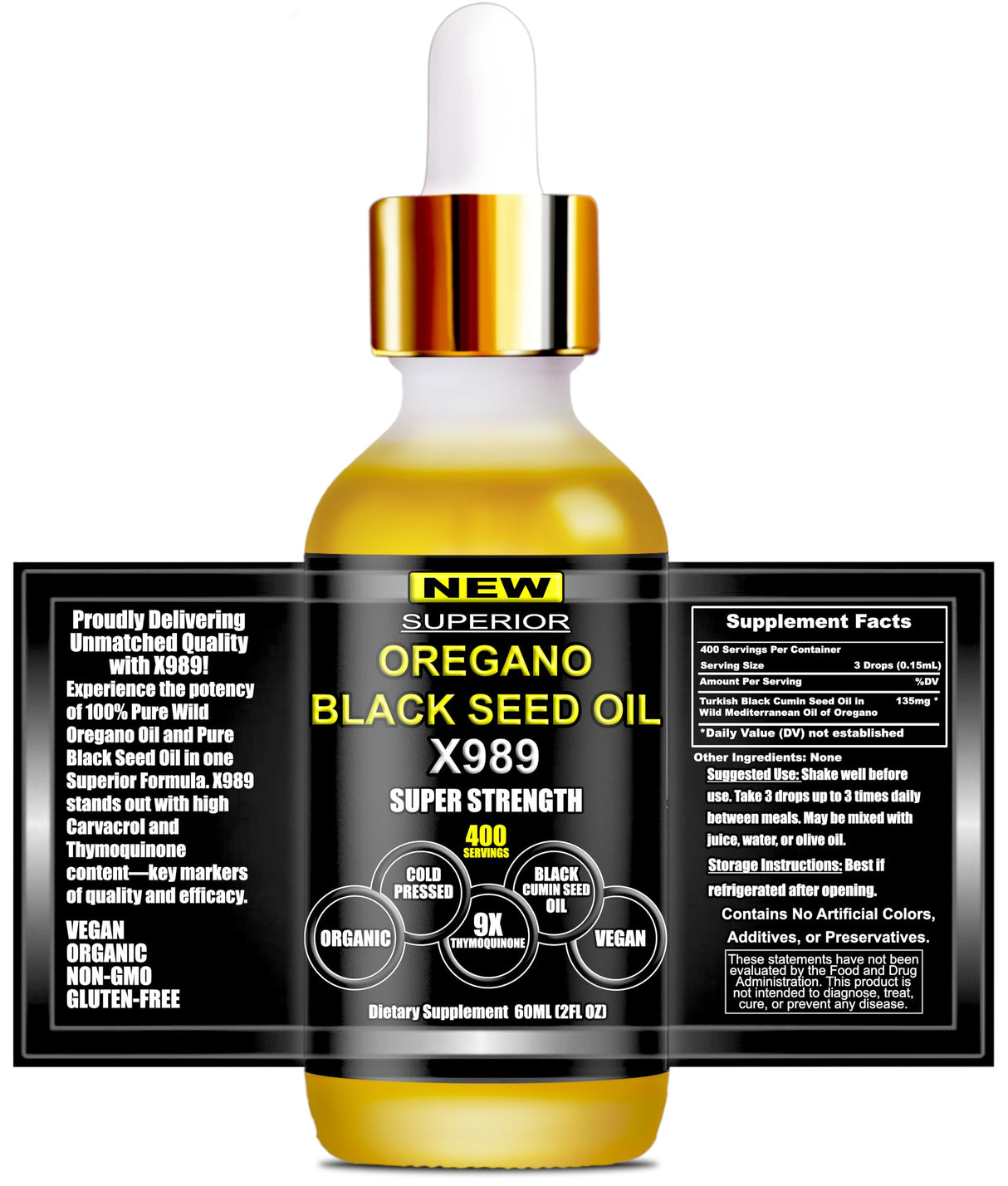 Oil Of Oregano With Black Seed Oil - 400 Servings, 2 in 1 Wild Oregano Oil with Black Seed Oil Drops, Organic Supplement, Alternative to Oregano and Black Seed oil Gel Capsules, Non-GMO, Vegan