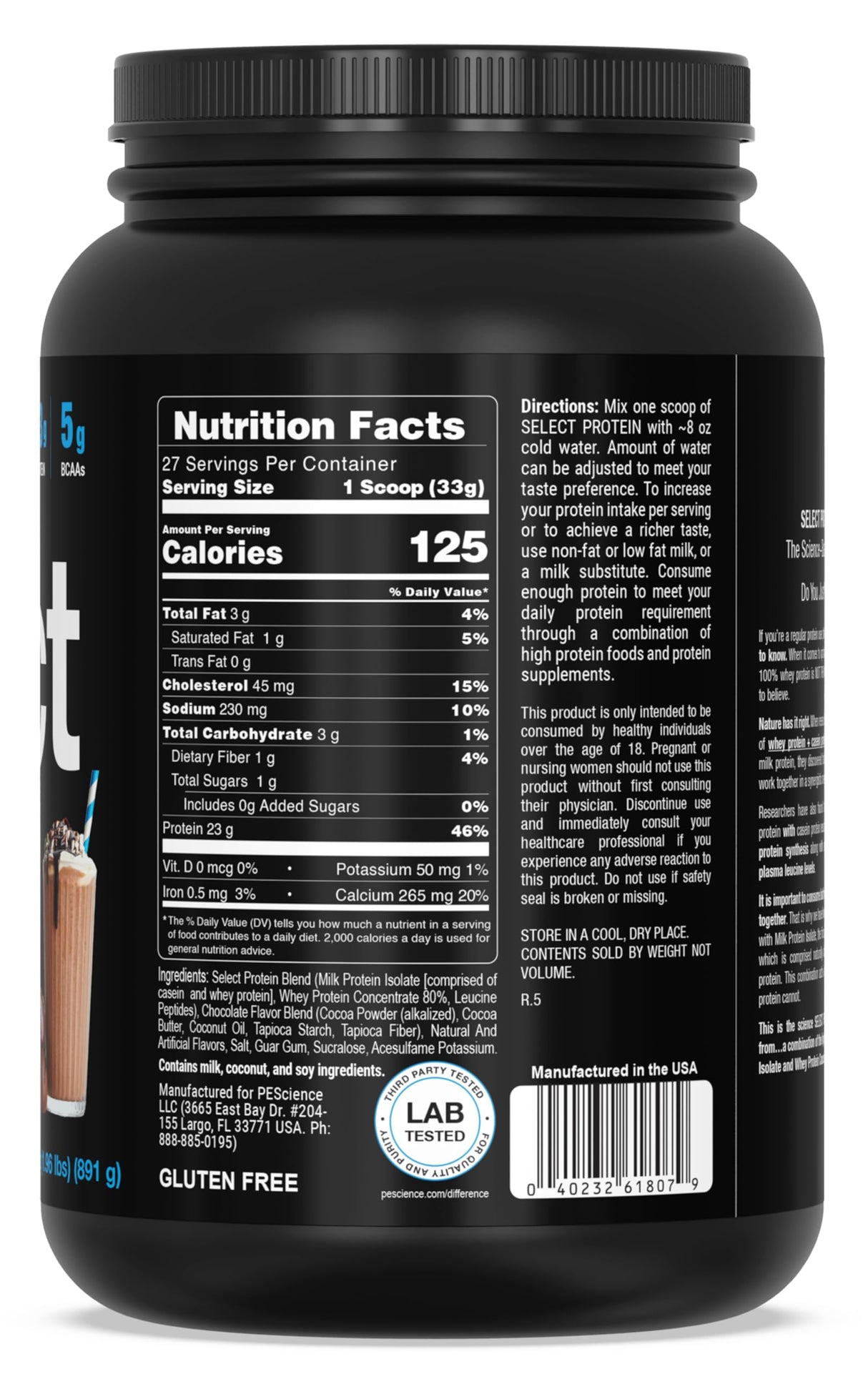 PEScience Select Protein Powder, Whey and Casein Blend, Clean Protein Powder for Women and Men, Low Calorie, Low Carb, Keto Friendly, Gluten Free, Chocolate Truffle, 27 Servings