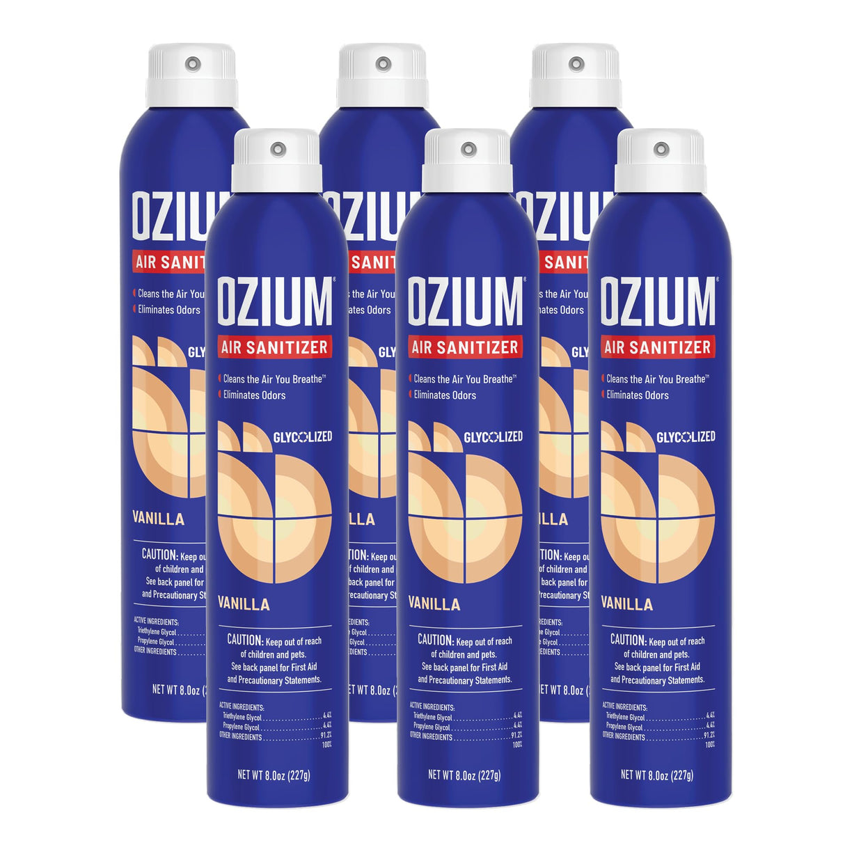 Ozium 8 Oz. Air Sanitizer & Odor Eliminator for Homes, Cars, Offices and More, Vanilla Scent, Pack of 6