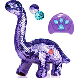Koonie Sequins Dinosaur for Girls, 2 Year Old Girl Gifts, Purple Dinosaur Remote Control Reversible Sequins Dinosaur Can Repeat Walk Roar Sing, Christmas Birthday Gifts for 2-7 Years Old Kids Toddler
