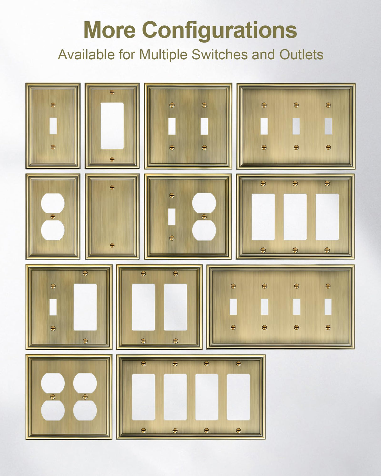 TREEWELL 4-Pack Decorator Cover Plate, Antique Brass Decorative Switch Plates and Outlet Covers, Durable Zinc Alloy Wall Plates for Electrical Outlets, Receptacle, GFCI Outlet, Dimmer Switch