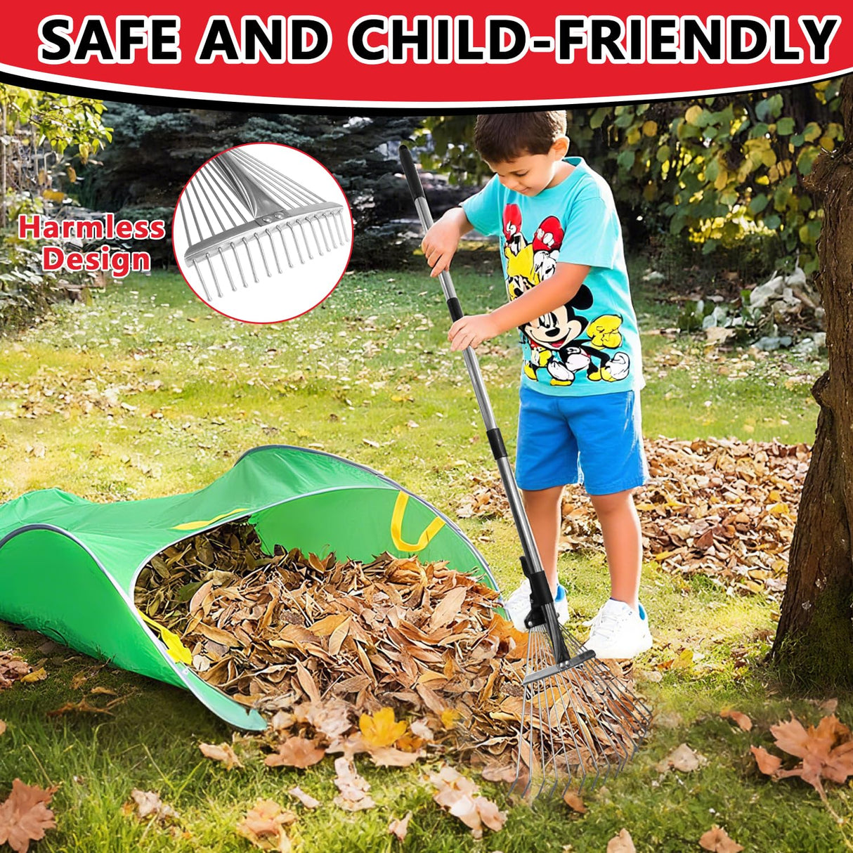 Leaf Rake Adjustable 23" to 75" - Stainless stelel Rake for Leaves, Garden Tools for Yard Lawn Shrub Garden Beds, Rastrillo para Jardin