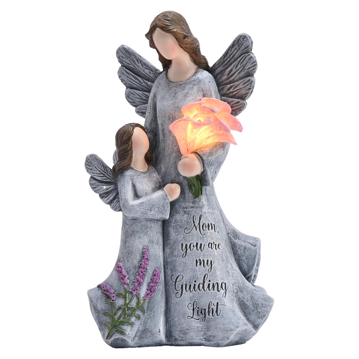 TERESA'S COLLECTIONS Mother & Daughter Solar Angel Statue, Birthday & Memorial Gifts for Mom from Daughter, Snuggle Angels Outdoor Figurines for Garden Yard, 8 Inch