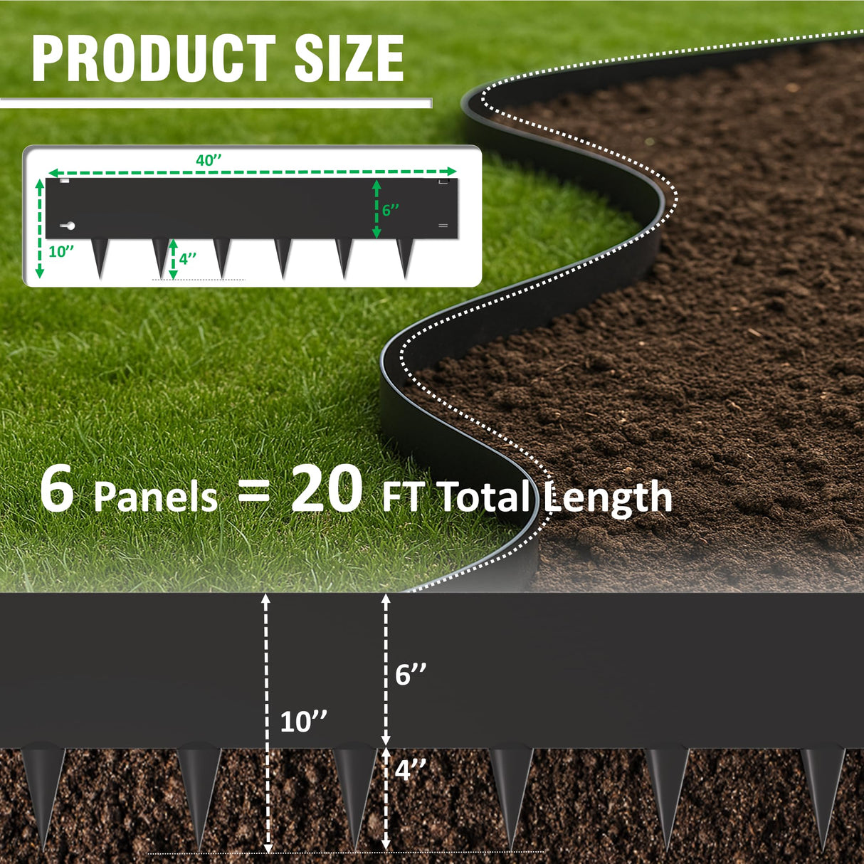 40"x10" Metal Landscape Edging, 6-Pack (20ft Total) – Rustproof Galvanized Steel Garden Border, Lawn & Flower Bed Edging, Decorative Hammer-in Outdoor Landscaping Border for Yard, Pathways & Driveways