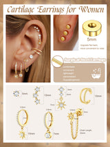 Flat Back Cartilage Earrings for Women Trendy Dainty CZ Flatback Studs