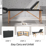 HENGJIANYI Massage Table Massage Bed, Portable 3 Section Foldable Tattoo Bed, Height Adjustable Lash Spa Bed with Face Cradle, Home Light Weight Facial Salon Bed with Wood Frame, Black