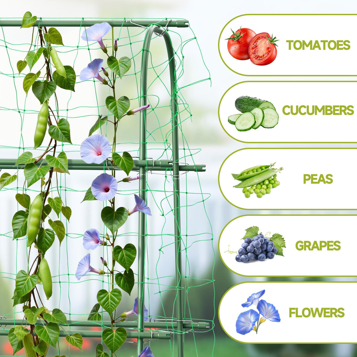 HIRALIY Cucumber Trellis for Climbing Plants, 5.25ft Tall, Green