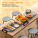 FEPPO Warming Mat for Food, Extra-Long Size 42"x12", Fast Full-Surface Heating Food Warming Mat with 6-Hour Timer & 19-Level Temperature Control, Roll Up Food Warmers for Parties Buffet