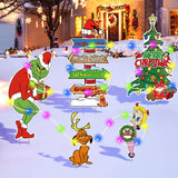 Large Christmas Yard Signs Outdoor-(With lights) 5PCS Whoville Christmas Decorations,Funny Green Monster Stealing Party Supplies Holiday Decorations