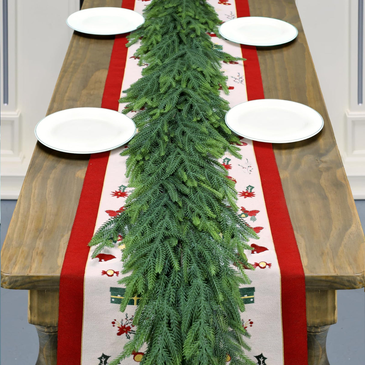 Christmas Cedar Garland for Staircase Real Touch Droopy Bendable Lifelike Faux Xmas Garlands for Decoration Christmas Green Pine Mantle Garland Thanksgiving Table Decorations Outdoor Indoor