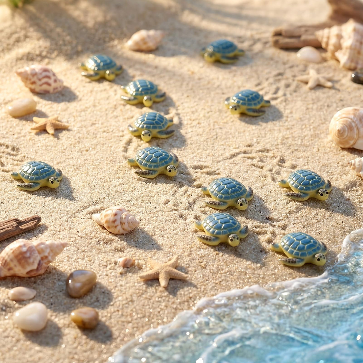 Yerliker 100 Pcs Mini Sea Turtle Figurines Resin Ocean Sea Animals Figures Turtle Lover Gifts Realistic Micro Landscape Decor for Garden, DIY Craft, Coastal Beach Party Favor (Blue)