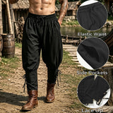 Men's Medieval Renaissance Pirate Pants Viking Ren Faire Costume(M,Black)