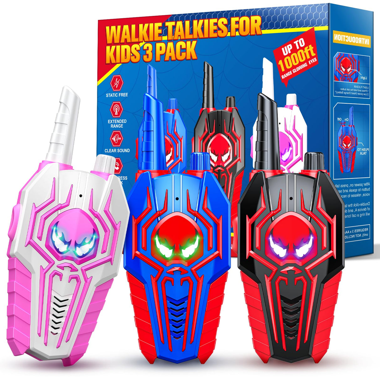 Walkie Talkies Toys for Boys Girls: 3 Pack Kids Christmas Stocking Stuffers Birthday Gifts for 3 4 5 6 7 8 9 10 Year Old Boys Toddler Outdoor Camping Toy 2 Way Radio Toy for Grandkids Age 3-4 4-6 5-7