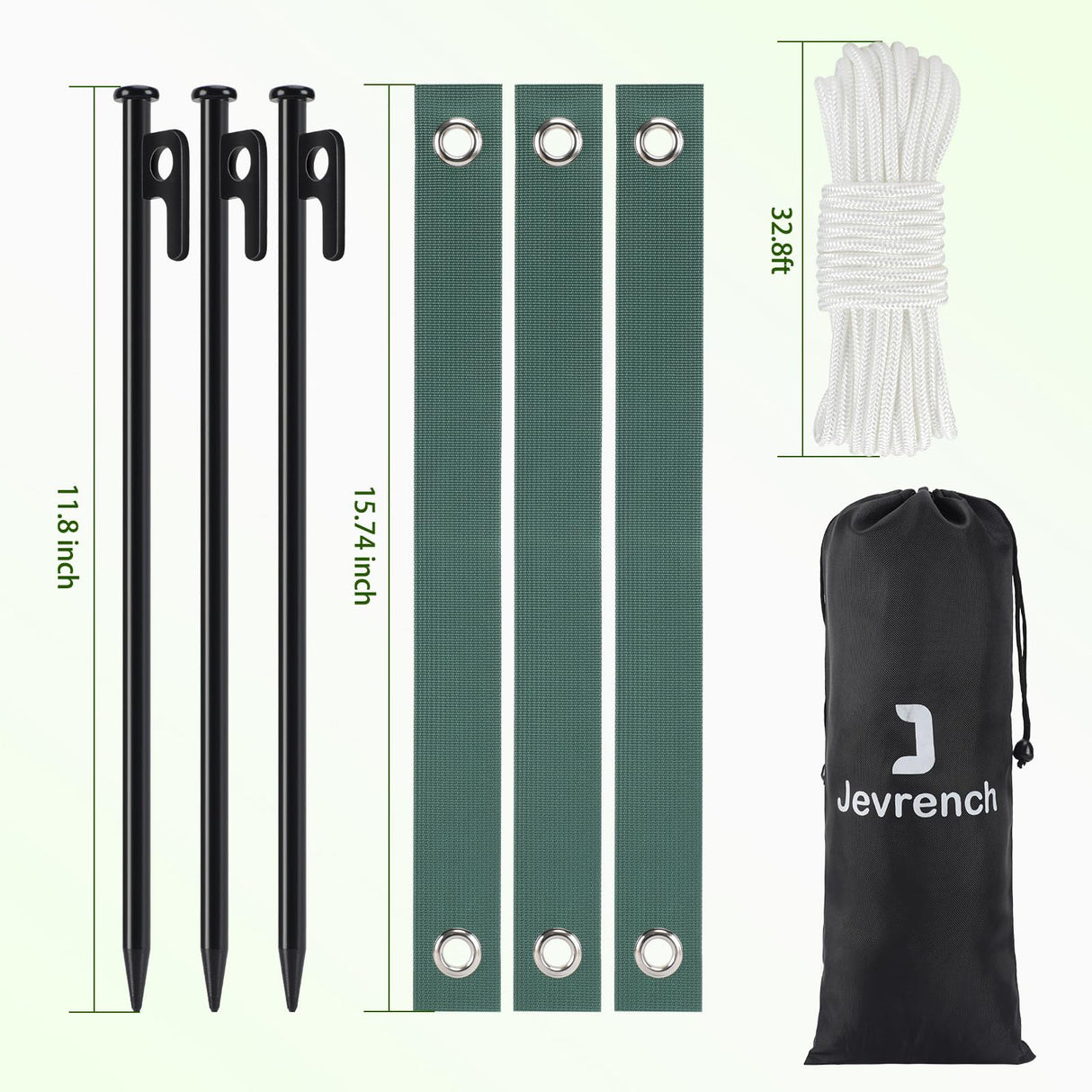 Jevrench Tree Stake Kits, Heavy Duty Tree Stakes and Supports Kits for Young Trees Against Bad Weather, 6 Pcs Tree Stake, 6 Pcs Tree Straps, 2 x 32.8 FT Rope